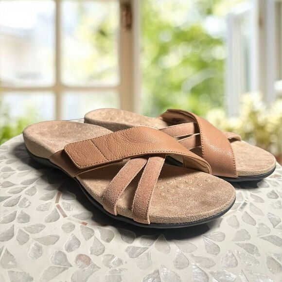 Vionic Zarie Orthotic Supportive Leather Adjustable Slide Sandal Women's - Picture 5 of 16